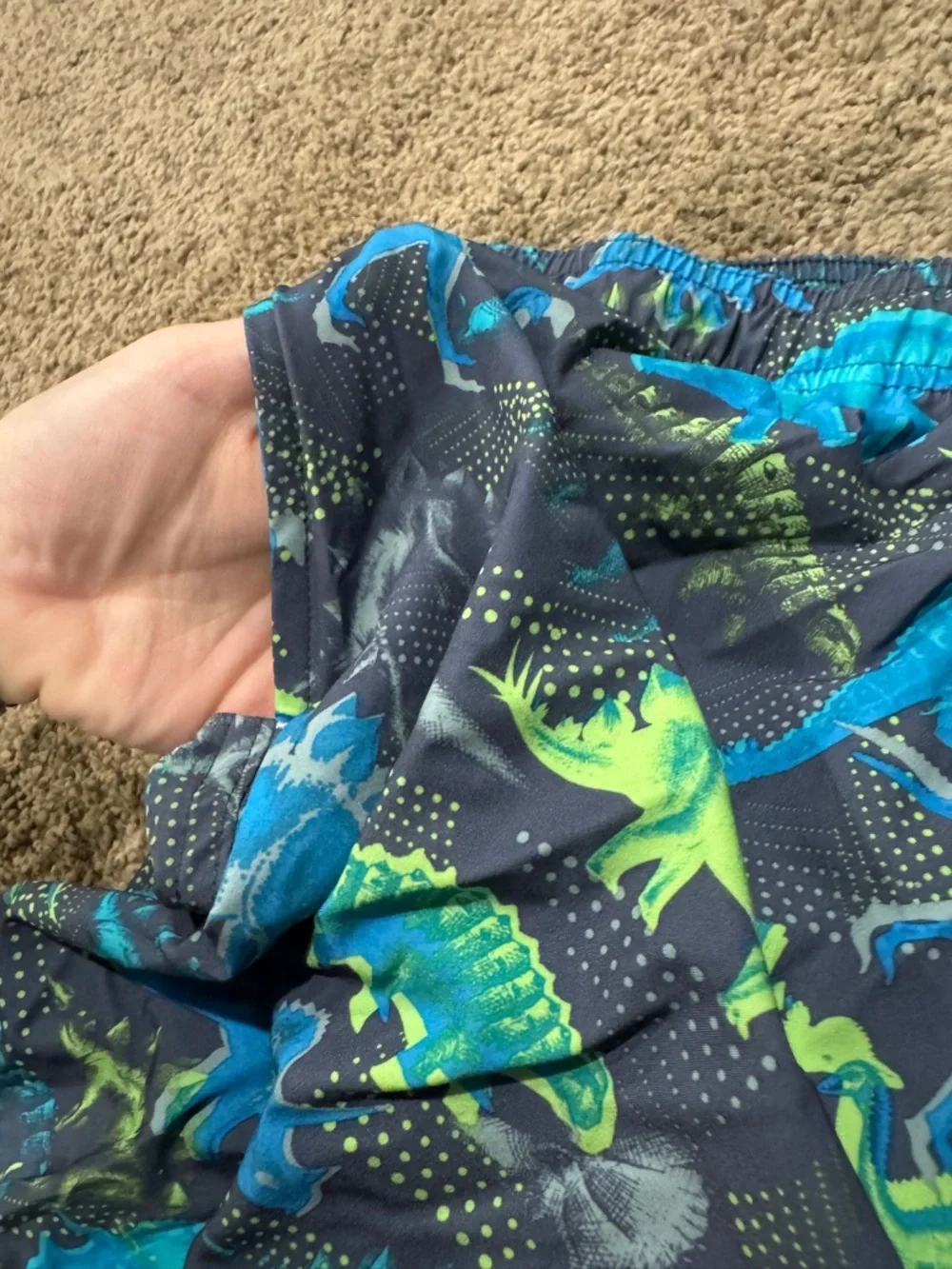wonder nation Boys' Swim Trunks - Navy, Bright Blue & Neon Green Dino Print